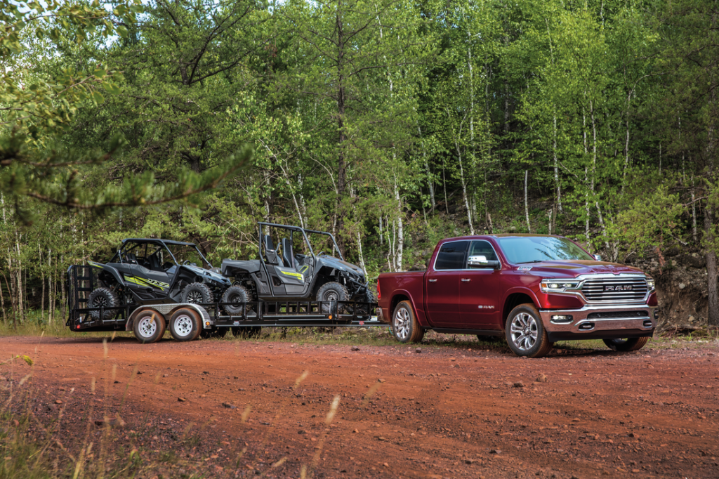 Properly equipped, The RAM 1500 has a maximum towing capacity of around 12,750 pounds. The Rm 1500 engines include a 3.6-liter V6, a 5.7-liter V8, a 3.0-liter V6 diesel, and a 5.7-liter V8 with eTorque mild-hybrid technology.